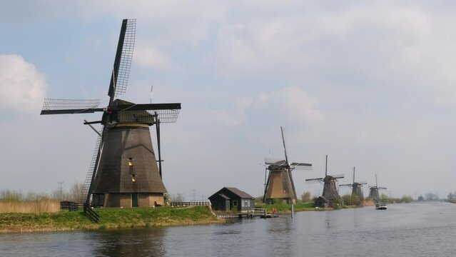 Windmills in Kinderdijk village, Netherlands