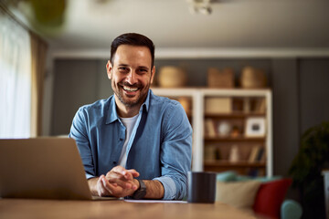 Portrait of a modern young online teacher working from home. - obrazy, fototapety, plakaty