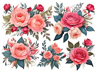 Romantic Roses Beautiful Collection for Design Projects, Spring, background, spring flowers, hello spring, spring day, happy spring, flower, drawing, pattern, clip art, flower sticker,