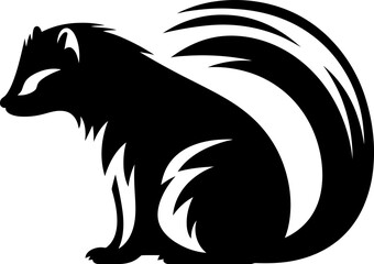 Skunk silhouette icon in black color. Vector template for laser cutting wall art.