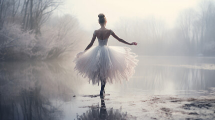 A ballerina in a winter landscape