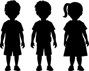 Children silhouettes in black color. Vector template for laser cutting wall art.