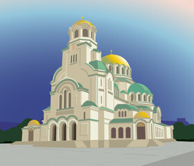 Orthodox church  saint Alexander Nevski. The cathedral city Sofia Bulgaria, vector illustration.