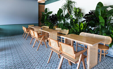 Tables and chairs in the restaurant