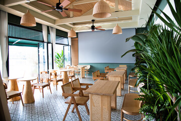 Tables and chairs in the restaurant