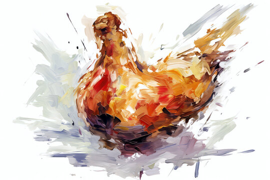Illustration of a chicken on a white background with watercolors.