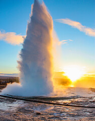 The sunset view of the Geyser in Iceland - obrazy, fototapety, plakaty