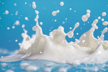 Milk splash isolated on blue background