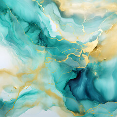 Naklejka premium Abstract blue marble texture with gold splashes background