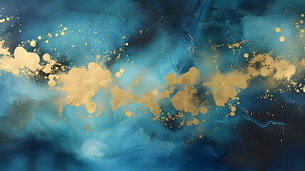 Fototapeta na wymiar Abstract blue marble texture with gold splashes background