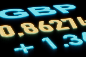 British pound currency symbol. GBP moving up, price and change. Currency exchange, trading, business. 3D illustration