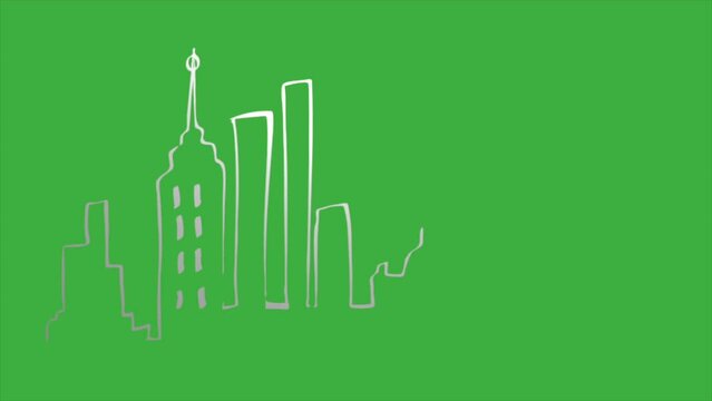 Loop video animation of a city building on a green screen background