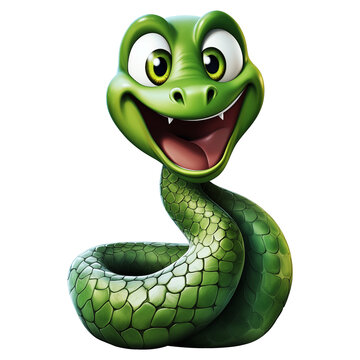 Green snake cartoon with happy and smilling face image. Green snake 3d image