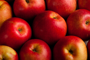Red apples close-up, top vew 