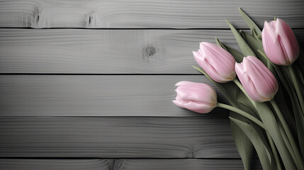 fresh spring pink tulips  flowers on a pink background, spring banner, place for a text 
