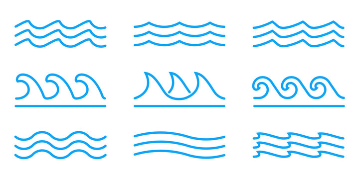 Wave icon set. Water waves line logo collection. Sea, ocean outline symbol. Vector illustration.