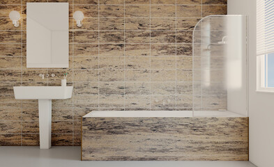 Scandinavian bathroom, classic  vintage interior design. 3D rendering.