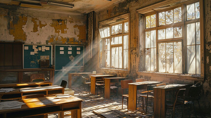Abandoned school buildings. - obrazy, fototapety, plakaty