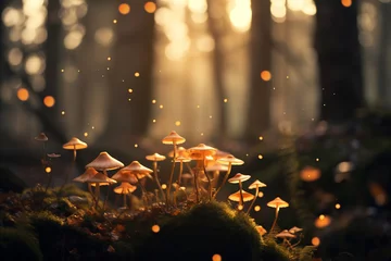 Zelfklevend Fotobehang Enchanted Forest Mushrooms at Twilight © Canvas Alchemy
