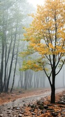 Fototapeta premium Mist at forest with autumn colours UHD wallpaper