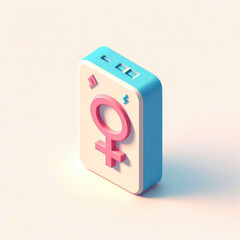 Power Bank with Female Symbol 3D Minimalist Cute Isometric Icon on a White Background.