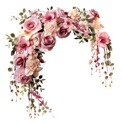 Multi flower wreaths decorated with wedding concept, isolated on transparent or white background