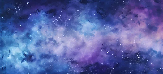 Fototapeten Watercolor blue sky color background with clouds and sparkling. Galaxy, universe, blue watercolor background © Oksana