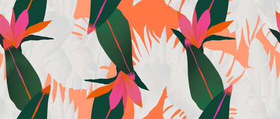 Abstract trendy exotic flowers pattern. Collage contemporary seamless pattern. Hand drawn unique pattern. 