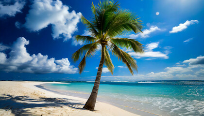 Palm tree on a tropical beach, holiday and vacation concept