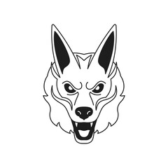 Y2k angry wolf beast Halloween horror monster head monochrome line retro groovy icon vector