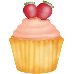 Vanilla muffin with strawberries topping