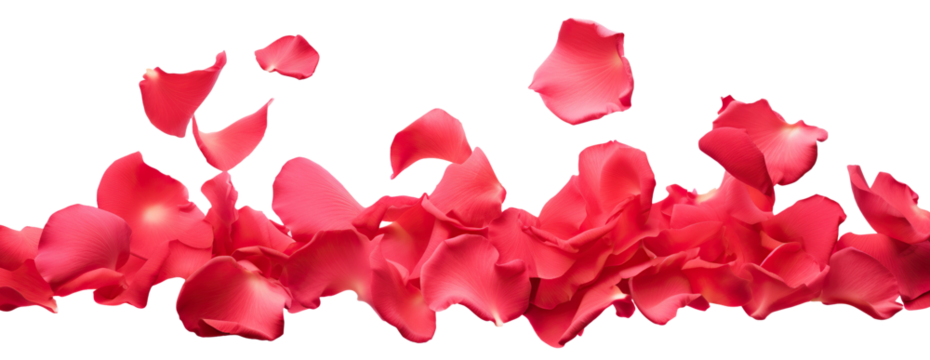 Rose petals scattering in the air, cut out