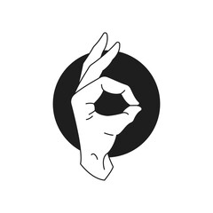 Y2k okay ok hand gesture excellent approve accept monochrome line retro groovy icon vector
