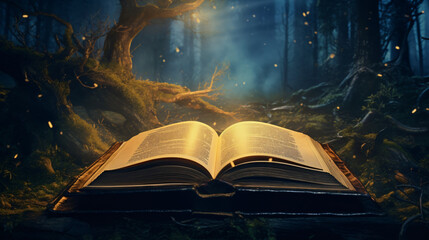 An open book of mystical fairy tales