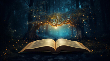 An open book of mystical fairy tales - obrazy, fototapety, plakaty