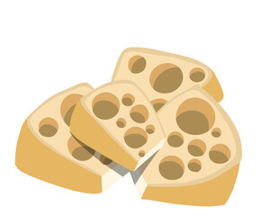 Several pieces of cheese with holes  isolated on transparent or white background, png, mockup