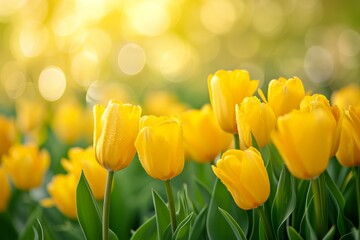 Spring yellow tulips background - obrazy, fototapety, plakaty