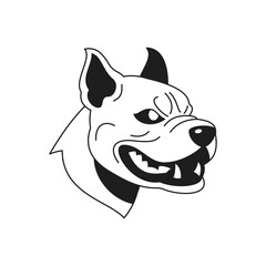 Y2k angry pitbull aggressive dog head monochrome line retro groovy icon vector illustration