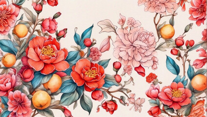 Obraz na płótnie Canvas Chinese auspicious flower and fruit pattern background