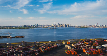 Aerial View of Manhattan Architecture. Panorama of New York City and Jersey City From a Helicopter,...