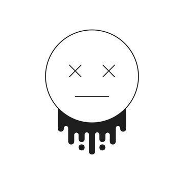 Y2k game over melting emoji dead smiley psychedelic monochrome line retro groovy icon vector