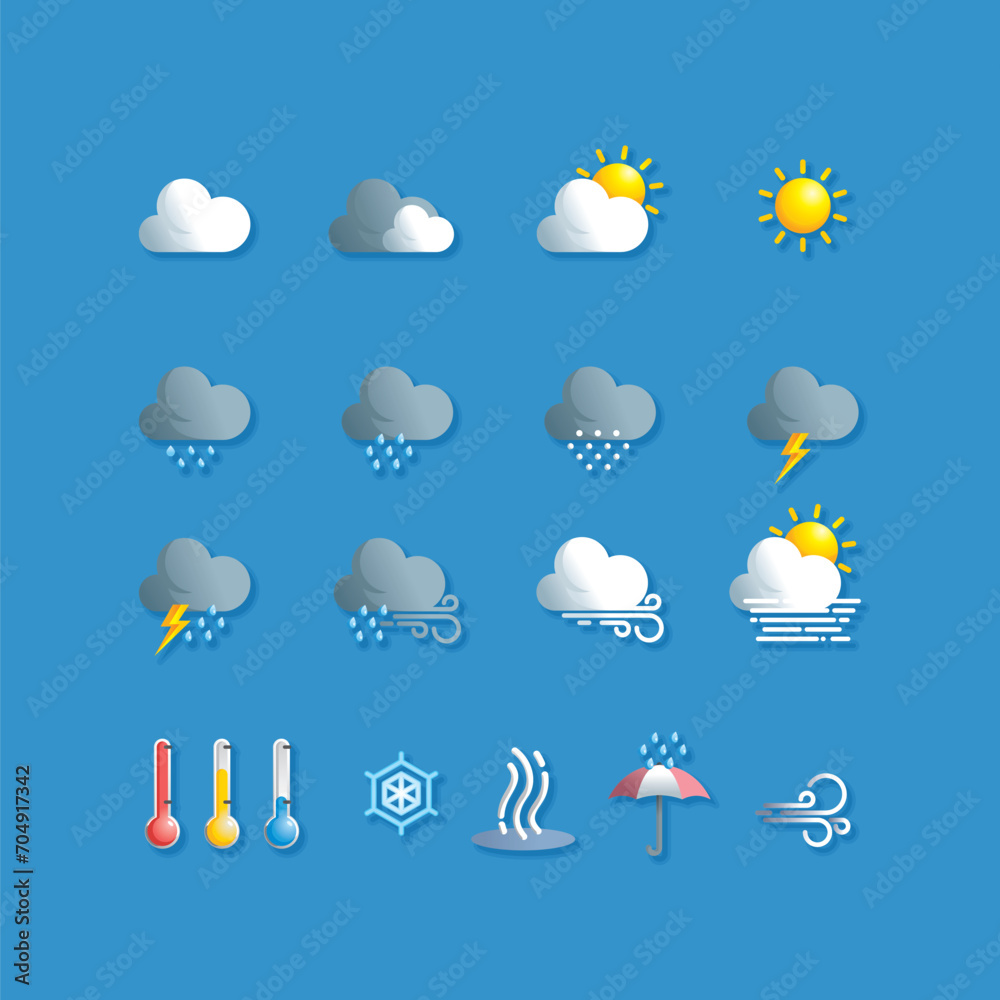 Wall mural 16 simple daytime weather icons with a gradient color style