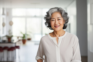 Portrait of a smiling elderly Asian woman.