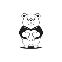Obraz na płótnie Canvas Y2k comic bear toy heart love symbol Valentine's Day gift monochrome line retro groovy icon vector