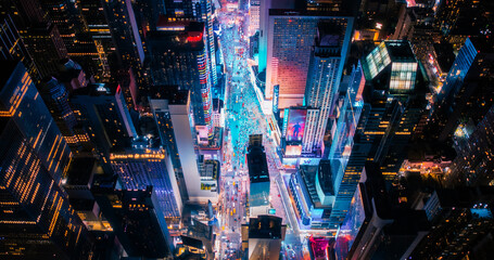 Helicopter Night Tour of New York City Architecture. Illuminated Times Square with Groups of...