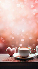 Fototapeta premium Two cups of coffee with heart shape on bokeh background .