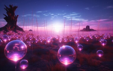 A field of floating orbs, each emitting a radiant glow of a distinct and vibrant, Abstract colorful objects color.