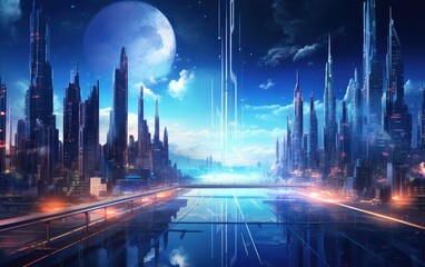 A futuristic cityscape aglow with abstract lights, casting a spell on the night, Abstract colorful night scene, Abstract Night Lights Casting a Futuristic Glow on the Cityscape.