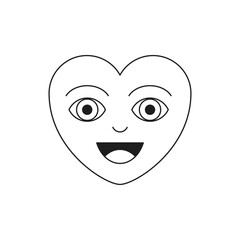 Y2k smiling heart happy love symbol funky cartoon character monochrome line retro groovy icon vector
