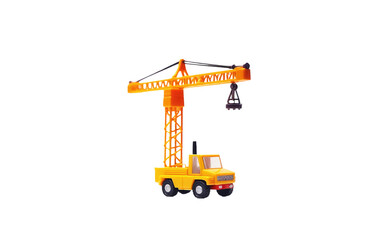 Tiny Toy Construction Crane Isolated on Transparent Background PNG.